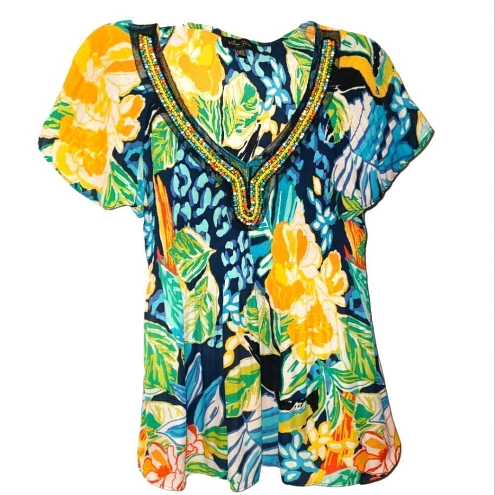 ⛱️⛱️⛱️BOGOHO⛱️⛱️⛱️Melissa Paige Beaded Floral Blouse-medium